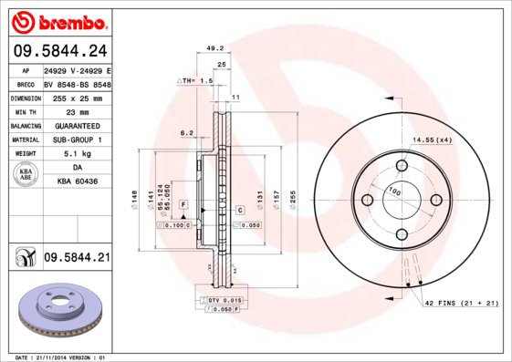 BREMBO brzdový kotouč 09.5844.24, sada 2 ks - Brake Disc