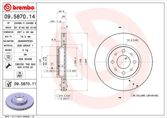 BREMBO brzdový kotouč 09.5870.11, sada 2 ks - Brake Disc
