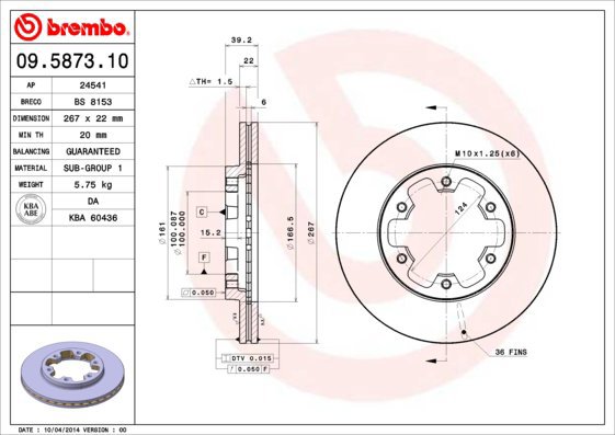 BREMBO brzdový kotouč 09.5873.10, sada 2 ks - Brake Disc