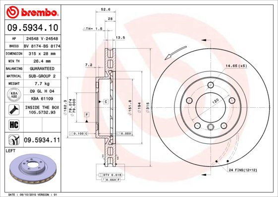 BREMBO brake disc 09.5934.10, set of 2 - Brake Disc