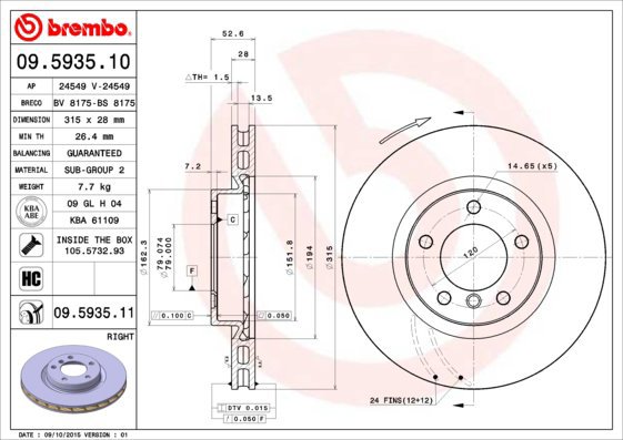 BREMBO brake disc 09.5935.11, set of 2 - Brake Disc