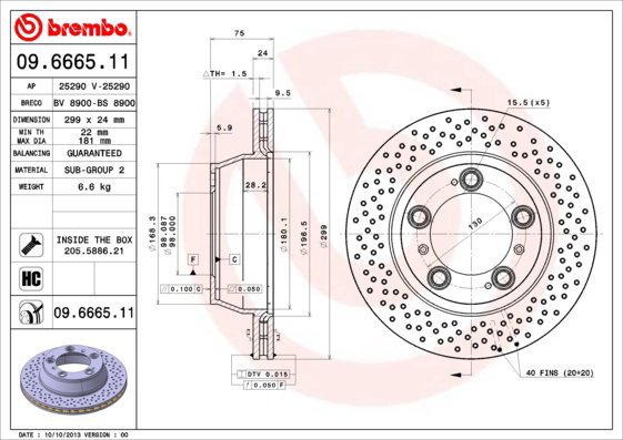 BREMBO brzdový kotouč 09.6665.11, sada 2 ks - Brake Disc