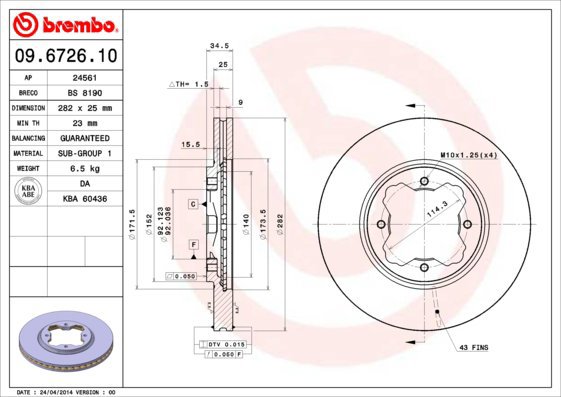 BREMBO brzdový kotouč 09.6726.10, sada 2 ks - Brake Disc