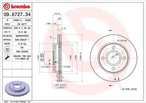 BREMBO brzdový kotouč 09.6727.34, sada 2 ks - Brake Disc