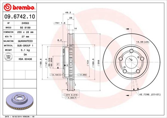BREMBO brzdový kotouč 09.6742.10, sada 2 ks - Brake Disc