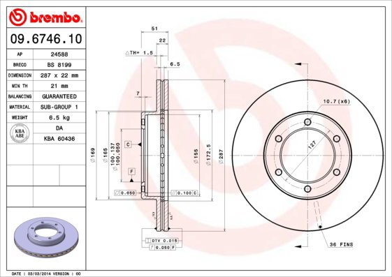 BREMBO brzdový kotouč 09.6746.10, sada 2 ks - Brake Disc