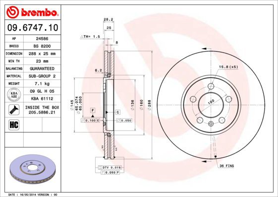 BREMBO brzdový kotouč 09.6747.10, sada 2 ks - Brake Disc