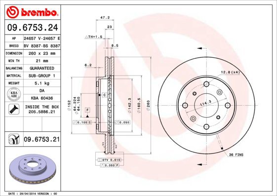 BREMBO brzdový kotouč 09.6753.21, sada 2 ks - Brake Disc