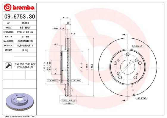 BREMBO brzdový kotouč 09.6753.30, sada 2 ks - Brake Disc