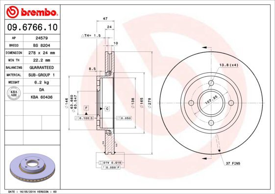 BREMBO brzdový kotouč 09.6766.10, sada 2 ks - Brake Disc
