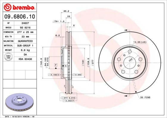 BREMBO brzdový kotouč 09.6806.10, sada 2 ks - Brake Disc
