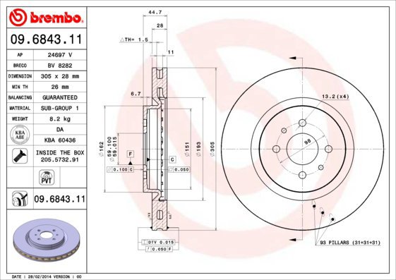 BREMBO brzdový kotouč 09.6843.11, sada 2 ks - Brake Disc