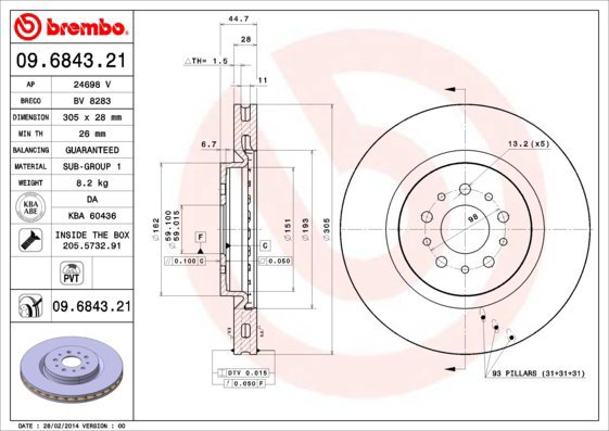BREMBO brzdový kotouč 09.6843.21, sada 2 ks - Brake Disc