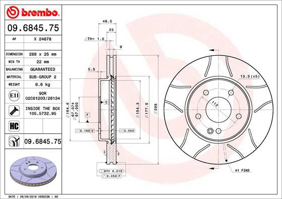 BREMBO brzdový kotouč 09.6845.75, sada 2 ks - Brake Disc