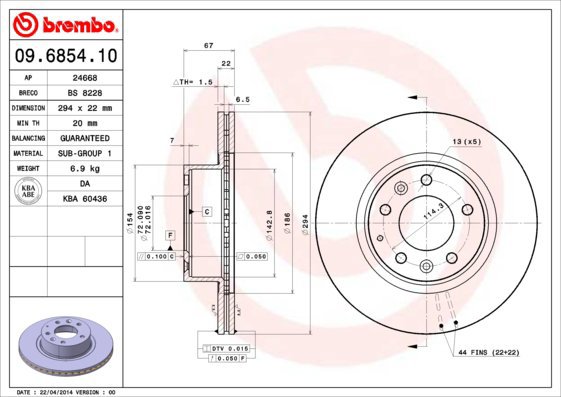 BREMBO brzdový kotouč 09.6854.10, sada 2 ks - Brake Disc