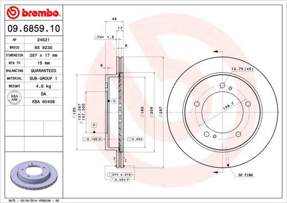 BREMBO brzdový kotouč 09.6859.10, sada 2 ks - Brake Disc