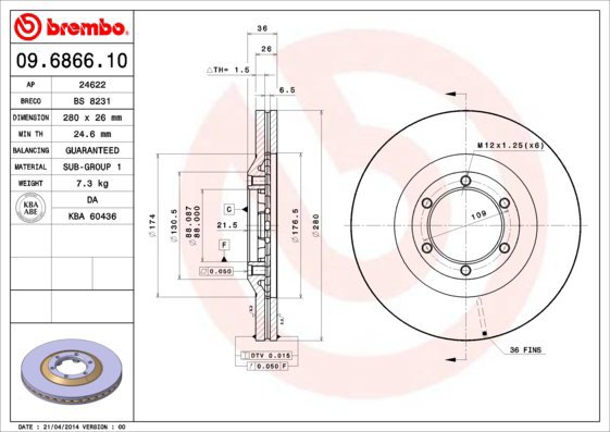 BREMBO brzdový kotouč 09.6866.10, sada 2 ks - Brake Disc