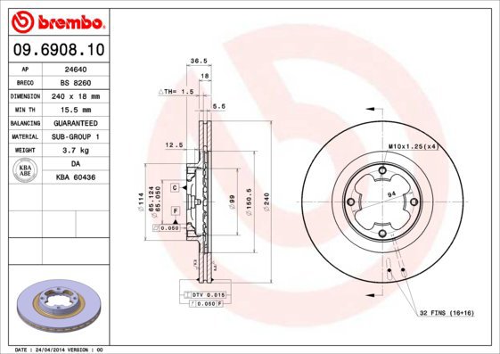 BREMBO brzdový kotouč 09.6908.10, sada 2 ks - Brake Disc