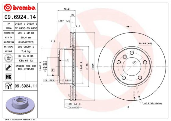 BREMBO brzdový kotouč 09.6924.11, sada 2 ks - Brake Disc