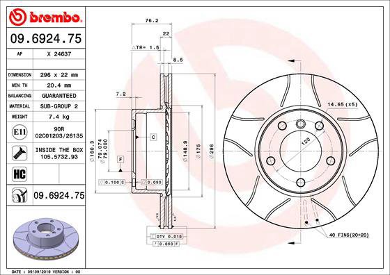 BREMBO brzdový kotouč 09.6924.75, sada 2 ks - Brake Disc