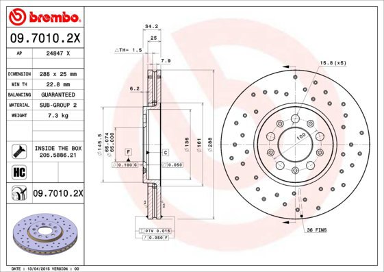 BREMBO brzdový kotouč 09.7010.2X, sada 2 ks - Brake Disc