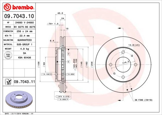 BREMBO brzdový kotouč 09.7043.11, sada 2 ks - Brake Disc