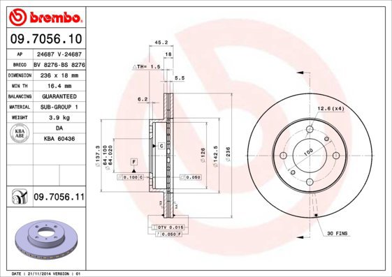 BREMBO brzdový kotouč 09.7056.11, sada 2 ks - Brake Disc