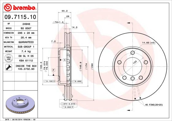BREMBO brzdový kotouč 09.7115.10, sada 2 ks - Brake Disc