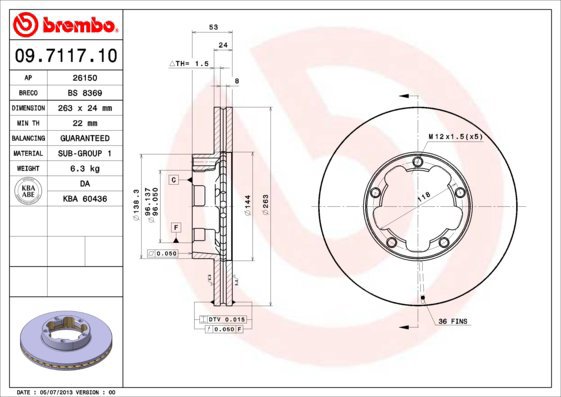 BREMBO brzdový kotouč 09.7117.10, sada 2 ks - Brake Disc