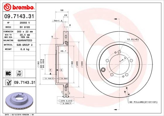 BREMBO brzdový kotouč 09.7143.31, sada 2 ks - Brake Disc