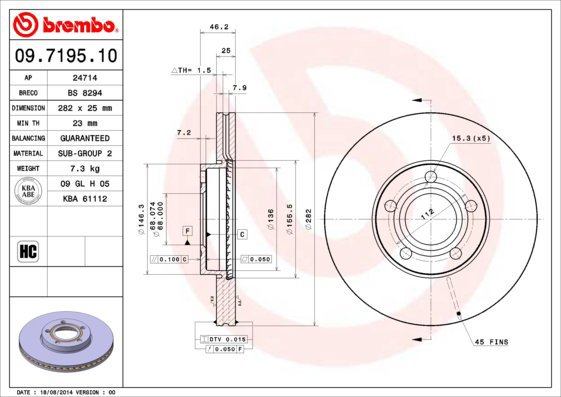 BREMBO brzdový kotouč 09.7195.10, sada 2 ks - Brake Disc
