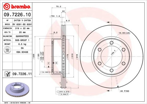 BREMBO brzdový kotouč 09.7226.10, sada 2 ks - Brake Disc