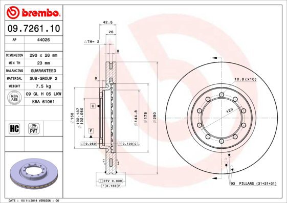 BREMBO brzdový kotouč 09.7261.10, sada 2 ks - Brake Disc