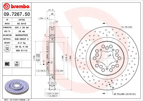 BREMBO brzdový kotouč 09.7267.50, sada 2 ks - Brake Disc