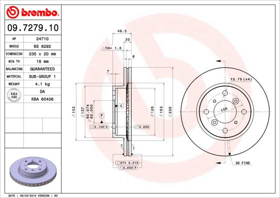 BREMBO brzdový kotouč 09.7279.10, sada 2 ks - Brake Disc