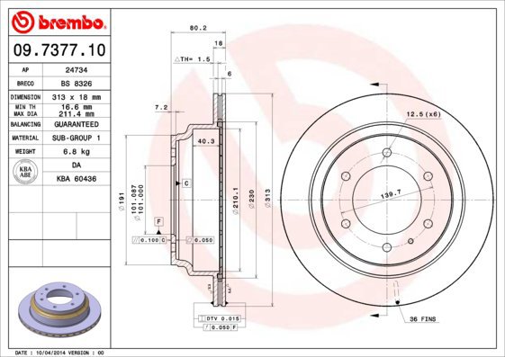 BREMBO brzdový kotouč 09.7377.10, sada 2 ks - Brake Disc