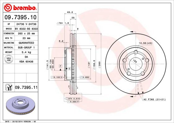 BREMBO brzdový kotouč 09.7395.11, sada 2 ks - Brake Disc