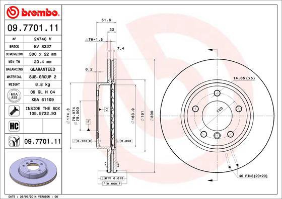 BREMBO brzdový kotouč 09.7701.11, sada 2 ks - Brake Disc