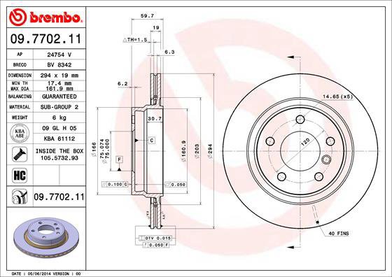 BREMBO brzdový kotouč 09.7702.11, sada 2 ks - Brake Disc