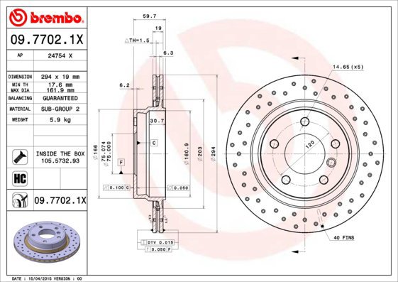 BREMBO brzdový kotouč 09.7702.1X, sada 2 ks - Brake Disc