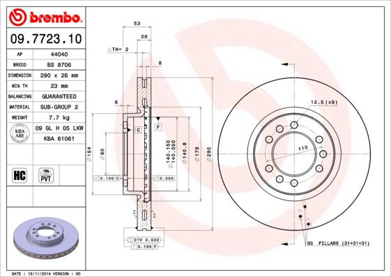 BREMBO brzdový kotouč 09.7723.10, sada 2 ks - Brake Disc