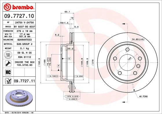 BREMBO brzdový kotouč 09.7727.10, sada 2 ks - Brake Disc