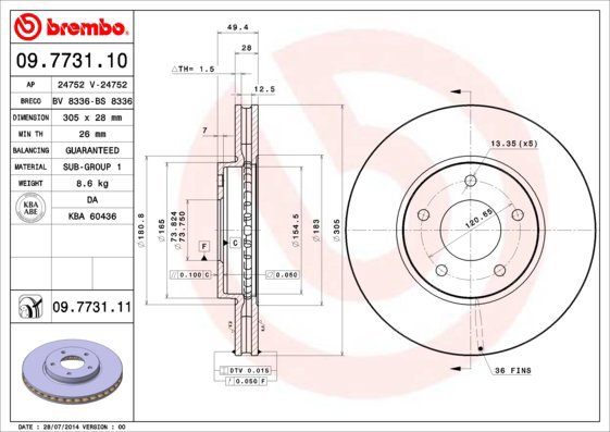 BREMBO brzdový kotouč 09.7731.10, sada 2 ks - Brake Disc