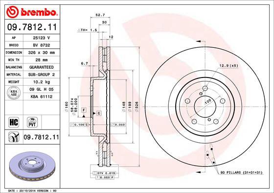 BREMBO brzdový kotouč 09.7812.11, sada 2 ks - Brake Disc