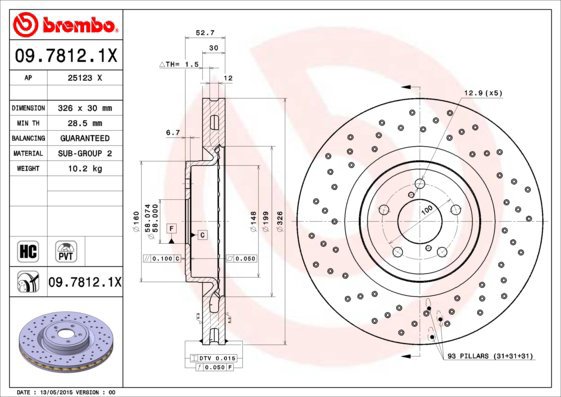 BREMBO brzdový kotouč 09.7812.1X, sada 2 ks - Brake Disc
