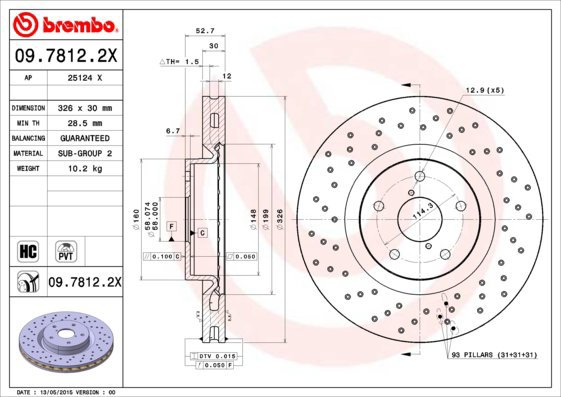 BREMBO brzdový kotouč 09.7812.2X, sada 2 ks - Brake Disc