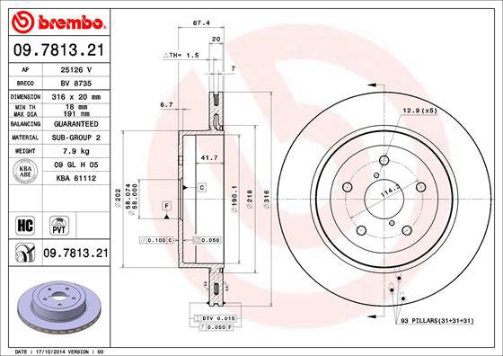 BREMBO brzdový kotouč 09.7813.21, sada 2 ks - Brake Disc