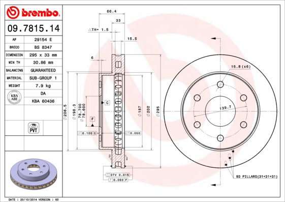 BREMBO brzdový kotouč 09.7815.14, sada 2 ks - Brake Disc