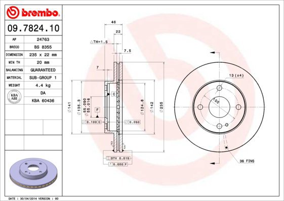BREMBO brzdový kotouč 09.7824.10, sada 2 ks - Brake Disc