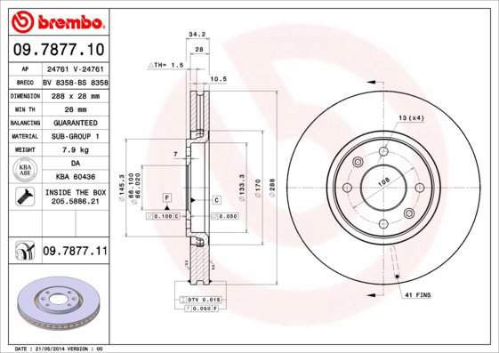 BREMBO brzdový kotouč 09.7877.11, sada 2 ks - Brake Disc